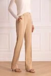 Giuseppe Di Morabito Women's classic wool pants beige - arrows. two side pockets, two back pockets. wool. zipper, belt. Country of manufacture: Italy. Care: specialized cleaning - photo 3