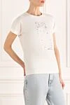 Peserico White womens T-shirt with a dotted print - pattern print. 95% cotton, 5% elastane. Country of manufacture: Italy. Care: specialized cleaning - photo 3