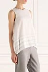 Peserico White cotton top for women - stripes, lame. 100% cotton. Closure: button. Country of manufacture: Italy. Care: specialized cleaning - photo 3