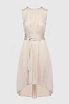 Peserico Beige viscose dress for women - hidden zipper, belt. sleeveless, fabric assembly. 100% viscose. Country of manufacture: Italy. Care: specialized cleaning - photo 1