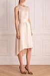 Peserico Beige viscose dress for women - hidden zipper, belt. sleeveless, fabric assembly. 100% viscose. Country of manufacture: Italy. Care: specialized cleaning - photo 3