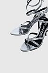 Tom Ford Women's gray leather sandals with logo - crystals on straps. genuine leather. buckle. Heel: 7 centimeters. Country of manufacture: Italy. Care: specialized cleaning - photo 5