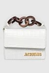 Jacquemus Women's white leather clutch bag with original handle - logo, textured surface, decorative handle. genuine leather. buttons. Country of manufacture: Italy. Care: specialized cleaning - photo 1