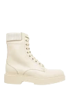 Santoni Women's white leather boots with a ribbed cuff - stitching. leather. Heel height: 2 centimeters. lacing. Country of manufacture: Italy. Care: specialized cleaning - photo 1