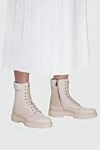 Women's white leather boots with a ribbed cuff Santoni - stitching. leather. Heel height: 2 centimeters. lacing. Country of manufacture: Italy. Care: specialized cleaning - photo 2