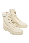 Santoni Women's white leather boots with a ribbed cuff - stitching. leather. Heel height: 2 centimeters. lacing. Country of manufacture: Italy. Care: specialized cleaning - photo 3