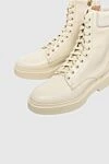 Santoni Women's white leather boots with a ribbed cuff - stitching. leather. Heel height: 2 centimeters. lacing. Country of manufacture: Italy. Care: specialized cleaning - photo 5