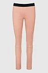 DROMe Women's leather pants in short pink with a black waistband - Decoration: contrasting elastic belt. 100% leather. elastic belt. Country of manufacture: Italy. Care: specialized cleaning - photo 1