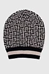 Balmain Women's woolen hat with black monogrammed print - logo pattern. 100% wool. Country of manufacture: Italy. Care: specialized cleaning - photo 1