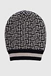 Balmain Women's woolen hat with black monogrammed print - logo pattern. 100% wool. Country of manufacture: Italy. Care: specialized cleaning - photo 3