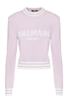 Balmain Purple jumper for women - contrasting stripes, logo. 57% wool, 25% cashmere, 18% viscose. Country of manufacture: Italy. Care: specialized cleaning - photo 1