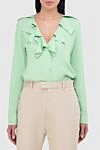 Bottega Veneta Women's blouse with ruffles green - frills. Fastener: hooks. 95%viscose, 5%elastane. Country of manufacture: Italy. Care: specialized cleaning - photo 3