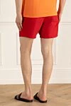 Red polyester beach shorts for men Loro Piana - two side, one back. 100% polyester. Closure: drawstring. Country of manufacture: Italy. Care: specialized cleaning - photo 4