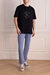 Футболка из хлопка синяя мужская Brunello Cucinelli - лого. 100% хлопок. Страна производитель: Италия. Уход: специализированная чистка - фото 2