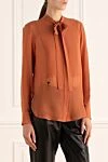 Dior Women's silk blouse with a ribbon on the collar orange - Decoration: ribbon on the collar. buttons. silk. Country of manufacture: Italy. Care: specialized cleaning - photo 3