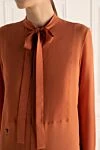 Dior Women's silk blouse with a ribbon on the collar orange - Decoration: ribbon on the collar. buttons. silk. Country of manufacture: Italy. Care: specialized cleaning - photo 5