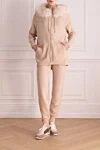 Women's beige walking suit Panicale - fur on the hood. 70% wool, 20% silk, 10% cashmere. Closure: zipper. two side pockets. Hood: yes. Country of manufacture: Italy. Care: specialized cleaning - photo 2