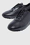Black leather sneakers for men Santoni - logo. leather interior. leather. lacing. height 2 cm. Country of manufacture: Italy. Care: specialized cleaning - photo 4