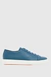 Santoni Blue leather snickers for men - logo, contrast sole. leather interior. 100% genuine leather. lacing. height 2 cm. Country of manufacture: Italy. Care: specialized cleaning - photo 1