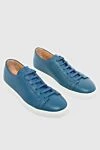 Santoni Blue leather snickers for men - logo, contrast sole. leather interior. 100% genuine leather. lacing. height 2 cm. Country of manufacture: Italy. Care: specialized cleaning - photo 3