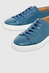 Santoni Blue leather snickers for men - logo, contrast sole. leather interior. 100% genuine leather. lacing. height 2 cm. Country of manufacture: Italy. Care: specialized cleaning - photo 5