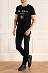 Black cotton T-shirt for men Balmain - logo print. 100% cotton. Country of manufacture: Italy. Care: specialized cleaning - photo 2