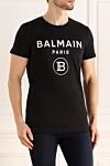 Balmain Black cotton T-shirt for men - logo print. 100% cotton. Country of manufacture: Italy. Care: specialized cleaning - photo 3