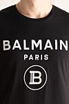 Balmain Black cotton T-shirt for men - logo print. 100% cotton. Country of manufacture: Italy. Care: specialized cleaning - photo 5