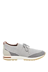 Loro Piana Gray men's textile sneakers - contrast sole. 80% textile, 20% genuine leather. laces. height 2 cm. Country of manufacture: Italy. Care: specialized cleaning - photo 1