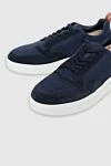 Loro Piana Blue linen and suede sneakers for men - contrast sole. 50% linen, 50% suede. laces. height 2 cm. Country of manufacture: Italy. Care: specialized cleaning - photo 5