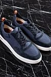 Blue linen and suede sneakers for men Loro Piana - contrast sole. 50% linen, 50% suede. laces. height 2 cm. Country of manufacture: Italy. Care: specialized cleaning - photo 6