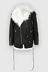 Saint Laurent Black leather and fur jacket for women - fur collar, decorative buckles. natural leather, natural fur. zipper. three pockets. Country of manufacture: Italy. Care: specialized cleaning - photo 1