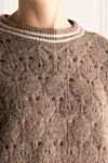 Brunello Cucinelli Джемпер бежевый женский фактурной вязки с короткими рукавами - контрастные полоски на горловине, вязаное кружево, короткий рукав. 38% мохер, 38% шерсть, 19% полиамид, 5% эластан. Страна производитель: Италия. Уход: специализированная чистка - фото 5