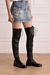 Thigh-high boots women's leather high with lacing black Le Silla - leather. Heel height: 2 cm. lacing. Country of manufacture: Italy. Care: specialized cleaning - photo 2