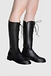 Boots women's leather high with lacing black Le Silla - leather. Heel height: 2 cm. lacing. Country of manufacture: Italy. Care: specialized cleaning - photo 2