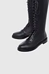 Le Silla Boots women's leather high with lacing black - leather. Heel height: 2 cm. lacing. Country of manufacture: Italy. Care: specialized cleaning - photo 5