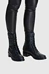 Women's black leather quilted boots Le Silla - quilted surface. genuine leather. Heel height: 4 centimeters. lacing. Country of manufacture: Italy. Care: specialized cleaning - photo 2