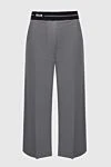 MSGM Women's cropped pants with logo gray - logo, contrasting belt. four pockets. 64% polyester, 33% viscose, 3% elastane. elastic belt. Country of manufacture: Italy. Care: specialized cleaning - photo 1