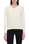 White jumper for women Tonet - V-neck. 80% wool, 12% cashmere, 8% silk. Country of manufacture: Italy. Care: specialized cleaning - photo 2