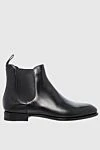 Santoni Women's black leather boots with an elastic insert - leather. Heel height: 2 centimeters. Fastener: elastic insert. Country of manufacture: Italy. Care: specialized cleaning - photo 1