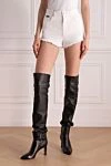 Women's leather over-the-knee boots with elastic, black Santoni - leather. Heel height: 6 cm. zipper. Country of manufacture: Italy. Care: specialized cleaning - photo 2