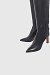 Santoni Women's leather over-the-knee boots with elastic, black - leather. Heel height: 6 cm. zipper. Country of manufacture: Italy. Care: specialized cleaning - photo 5