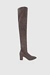 Santoni Women's suede over-the-knee boots with a zipper, gray - suede. Heel height: 6 cm. zipper. Country of manufacture: Italy. Care: specialized cleaning - photo 1