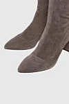 Santoni Women's suede over-the-knee boots with a zipper, gray - suede. Heel height: 6 cm. zipper. Country of manufacture: Italy. Care: specialized cleaning - photo 5