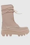 Paloma Barcelo Women's beige leather high boots with laces - stitching. leather. Sole height: 4 centimeters. lacing. Country of manufacture: Italy. Care: specialized cleaning - photo 1