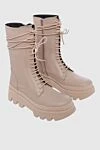 Paloma Barcelo Women's beige leather high boots with laces - stitching. leather. Sole height: 4 centimeters. lacing. Country of manufacture: Italy. Care: specialized cleaning - photo 3