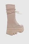 Women's beige leather high boots with laces Paloma Barcelo - stitching. leather. Sole height: 4 centimeters. lacing. Country of manufacture: Italy. Care: specialized cleaning - photo 4