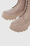 Paloma Barcelo Women's beige leather high boots with laces - stitching. leather. Sole height: 4 centimeters. lacing. Country of manufacture: Italy. Care: specialized cleaning - photo 5