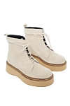 Paloma Barcelo Women's beige suede boots with laces - stitching, contrasting sole. suede. Sole height: 2 centimeters. lacing. Country of manufacture: Italy. Care: specialized cleaning - photo 3