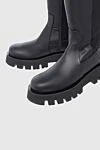 Paloma Barcelo Women's high leather boots with an elastic insert, black - massive sole. leather. Heel height: 2 cm. Fastener: elastic insert. Country of manufacture: Italy. Care: specialized cleaning - photo 5